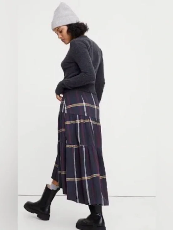 Banana Republic Plaid Tiered Midi Skirt Dark Academia Preppy Fall Collegiate NEW - Picture 3 of 5